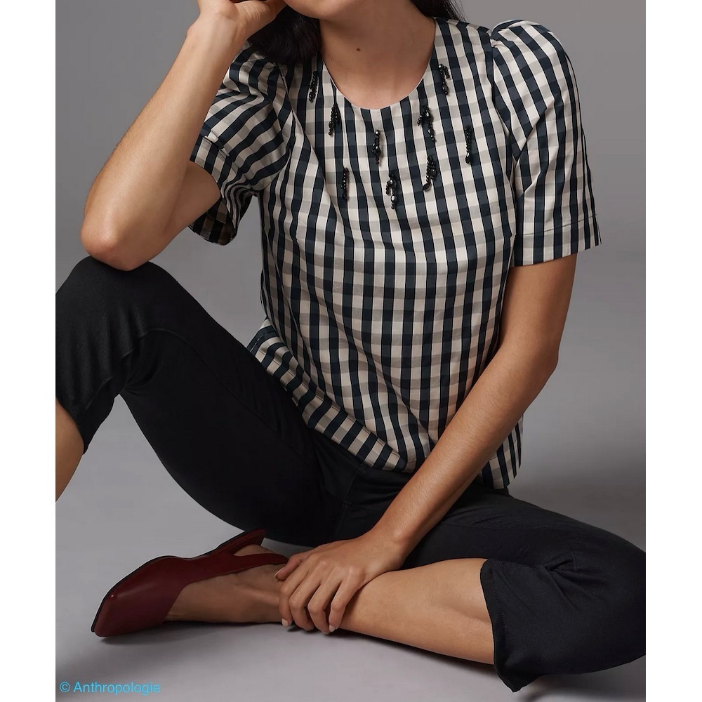 NWT Baum und Pferdgarten Minu Navy & Cream Gingham Top w Beading (Anthropologie)